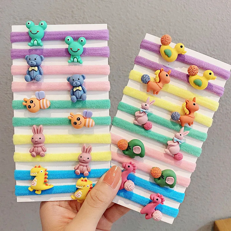 10PCS/Set New Girls Cute Cartoon Scrunchie Ponytail Holder Rubber Bands Kids Lovely Hair Bands Headband Fashion Hair Accessories