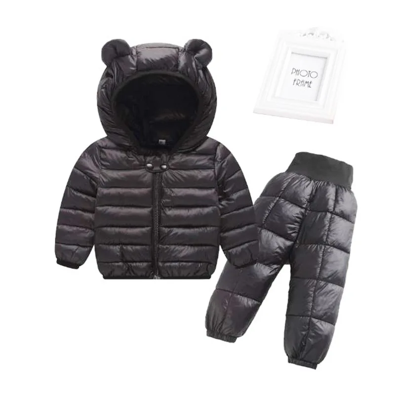 Children Clothing Sets 2023 Winter Baby Boy Warm Cartoon Bear Hooded Down Jackets Pants Baby Girls Boys Snowsuit Coats Ski Suit