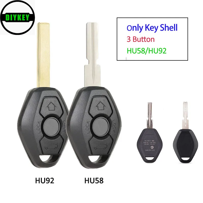 DIYKEY 원격 키 쉘 블레이드 뒷면 단어 옵션, BMW Z3 Z4 X3 X5 E36 325i 3 5 7 525i 330i, HU92/HU58, 3 버튼