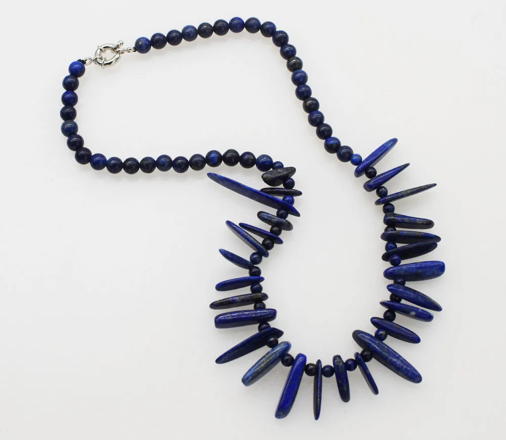 

wholesale freshwater pearl white near rond and blue lapis branch necklace 19inch FPPJ nature beads