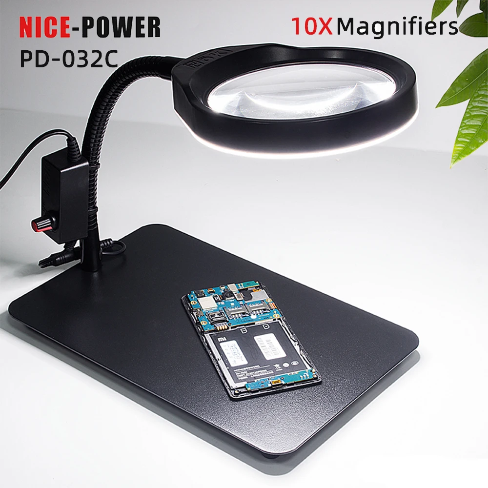 

Magnifier For Electronic Maintenance Jewelry Adjustable Desktop Magnifying Glass 10X Multi-function Table Lamp Magnifying Glass