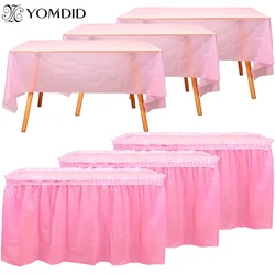 YOMDID Disposable Table Skirt Plastic Party 6 colors 75x430cm Table Cover for Happy Birthday Party Wedding Festival Decoration