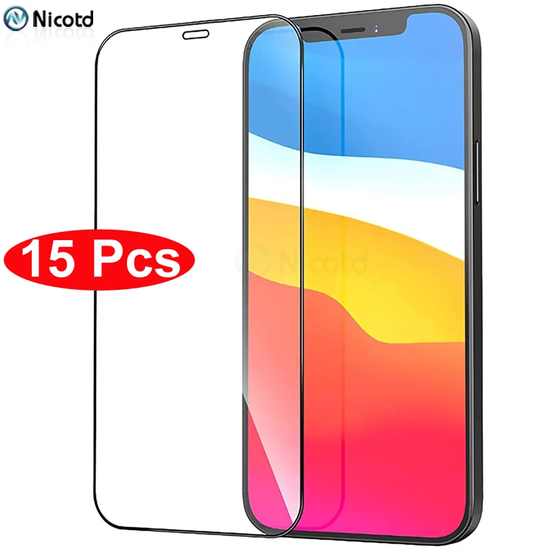 15Pcs/Lot Full Cover Tempered Glass For iPhone 12 13 Pro Max Screen Protector For iPhone X XS Max Xr 6 7 8 Plus 11 Pro 13 mini