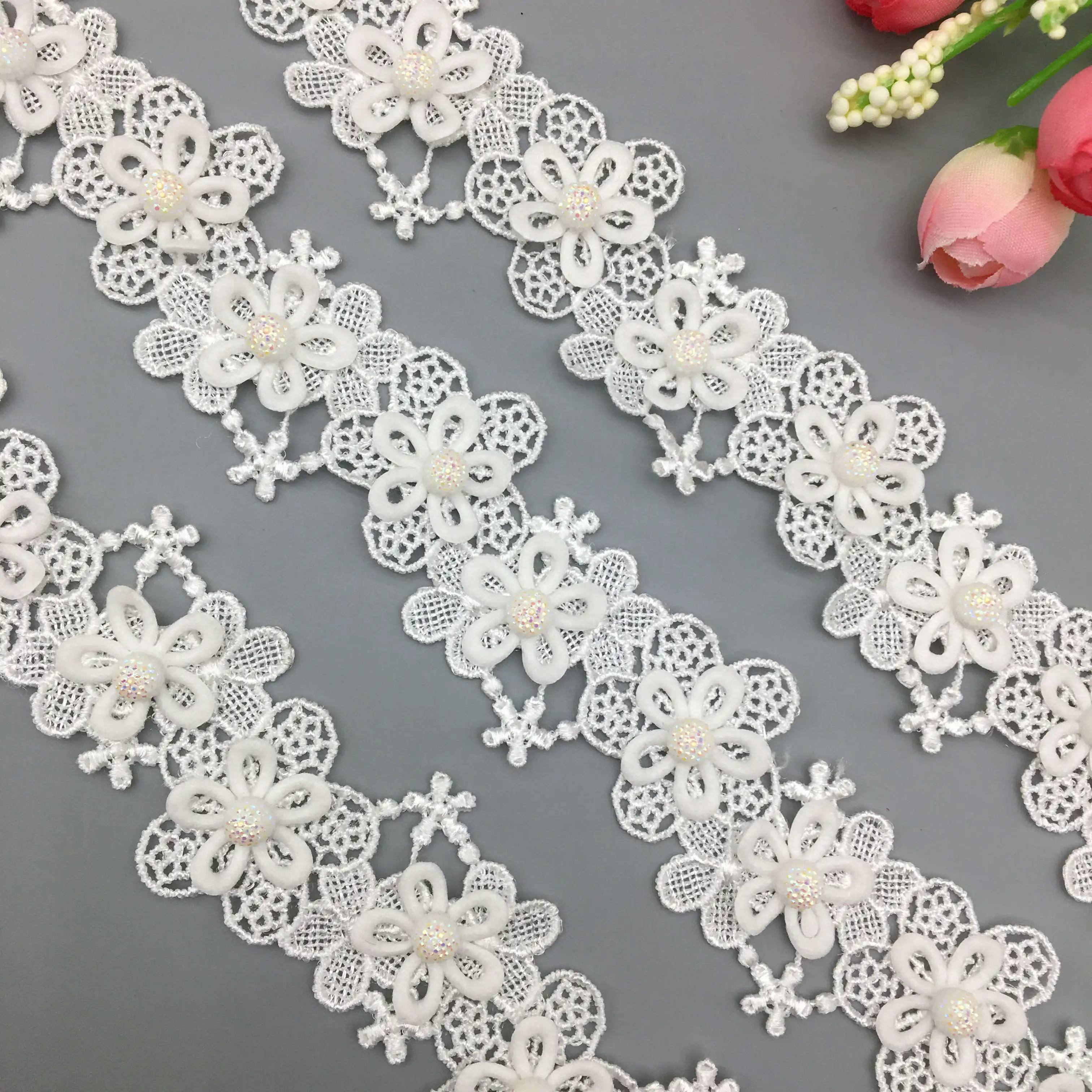 

1 yard 3.5cm White Lace Ribbon Pearl Flower Embroidered Lace Trim Applique Fabric Handmade DIY Wedding Dress Sewing Craft