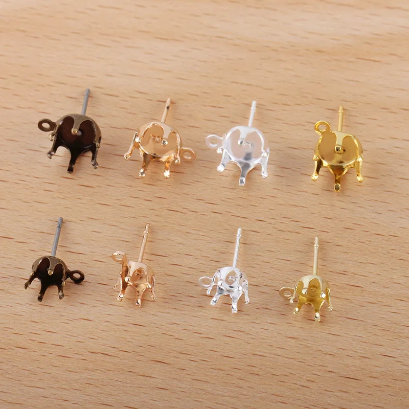 

200pcs Earring Post Pins Connectors Base 6 8mm 6 Prongs Pins with Loop Linkers CZ Base Settings DIY Dangle Earrings Findings