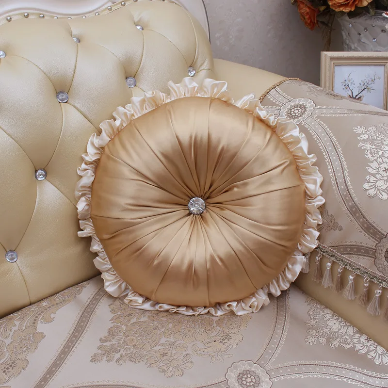 European Style Satin Round Pumpkin Pillow Waist Back Pillow Headrest Wheel Seat Cushion Sofa Bedroom Home Textile Decoration