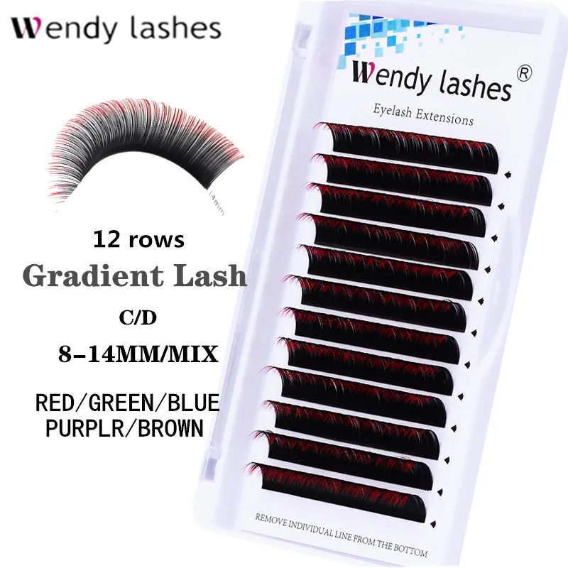 Wendy Colored Eyelash Extensions 12 Lines Individual Ombre Green Blue Brown Lash Faux Mink Eyelashes Professionals Make Up Tools