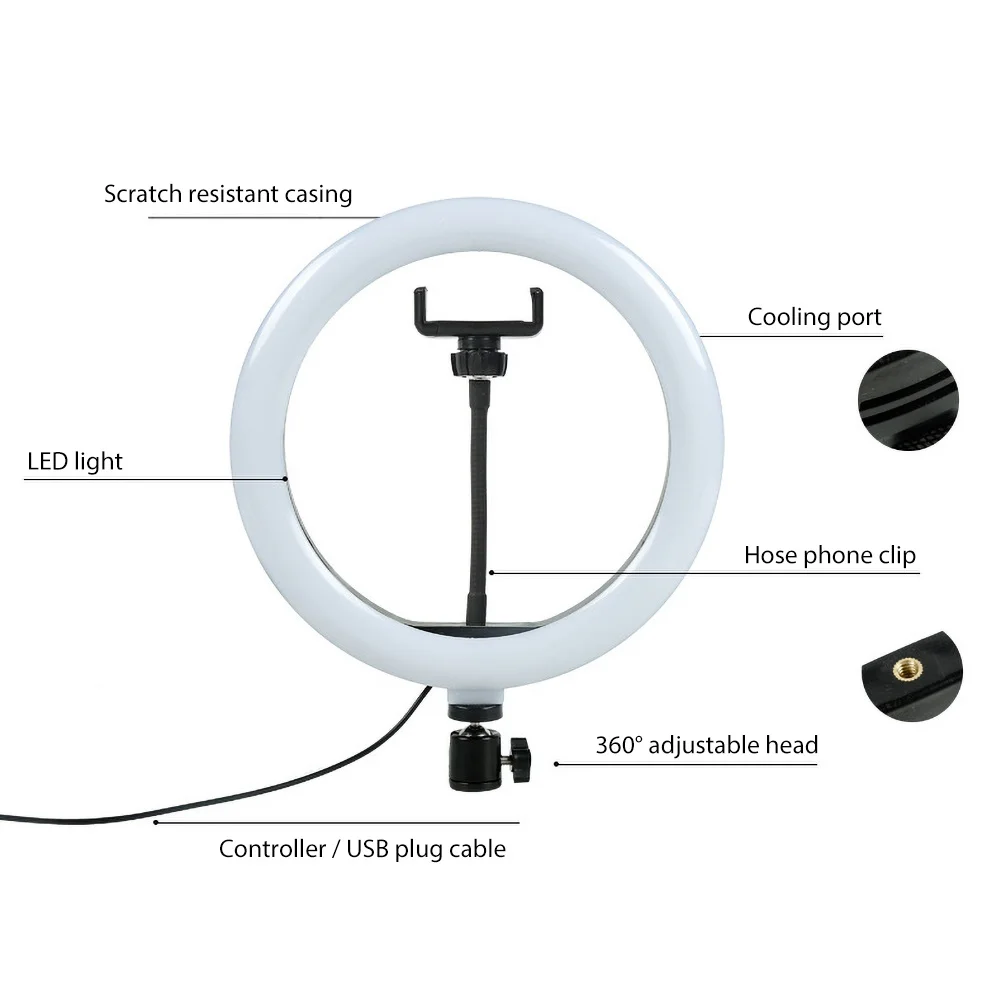  10inch/26CM LED Selfie Ring Fill Light Dimmable Phone Camera Ring Lamp With 160cm Stand Tripod For Makeup Video Live Studio 202