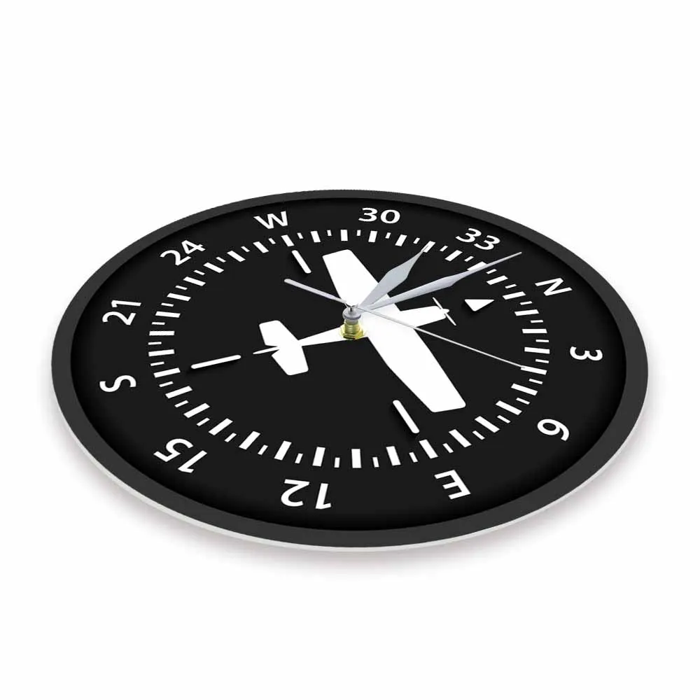 Steering Wheel Flight Instrument Compass Wall Clock Turns Pilots Aviation Aircraft Home Décor Airplane Silemt Movement Watch