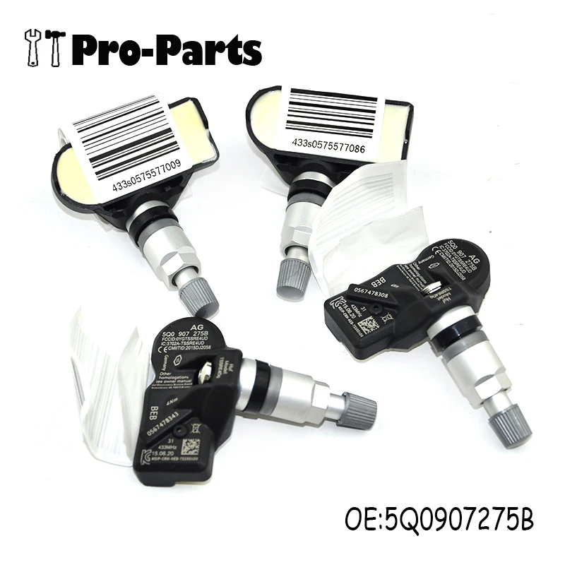 

4PCS/SET New Tire Pressure Sensor TPMS 5Q0907275B For AUDI SKODA PORSCHE VOLKSWAGEN 433Mhz 5Q0 907 275B