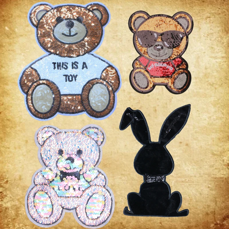 Cute cartoon magic color Sequin rabbit bear patch clothing children\'s decoration repair embroidery patch jacket sewing decals