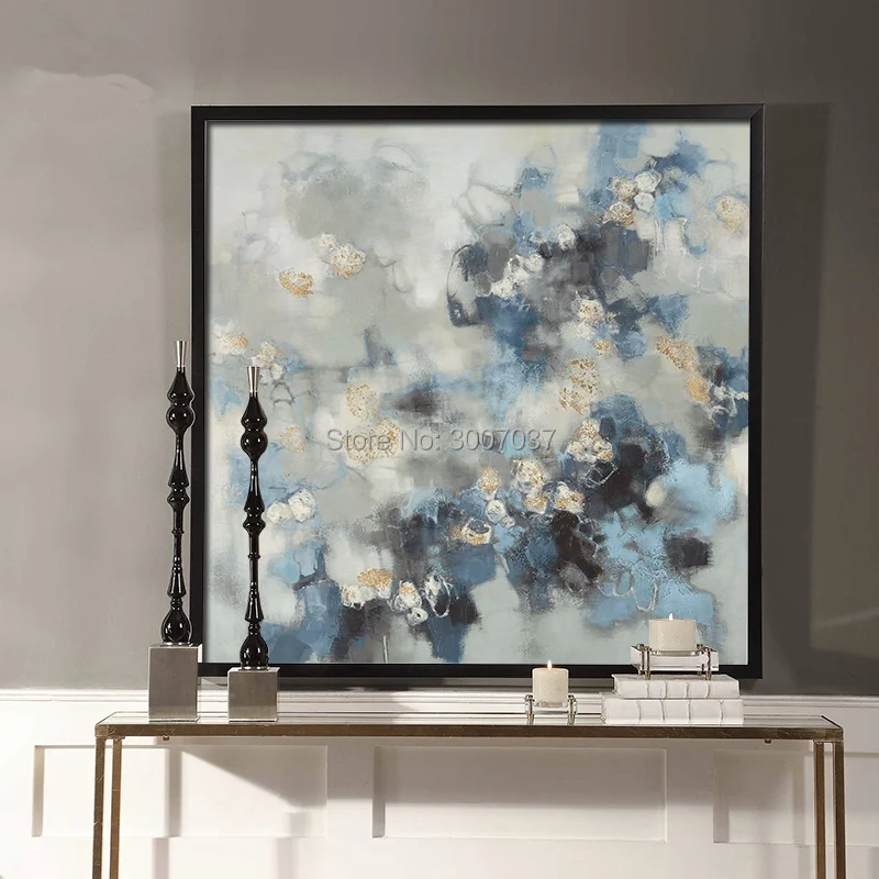 Professional Artist Pure HAND PAINTED High Quality Gold Blue and Black Oil Painting on Canvas Abstract Oil Picture Painting Art