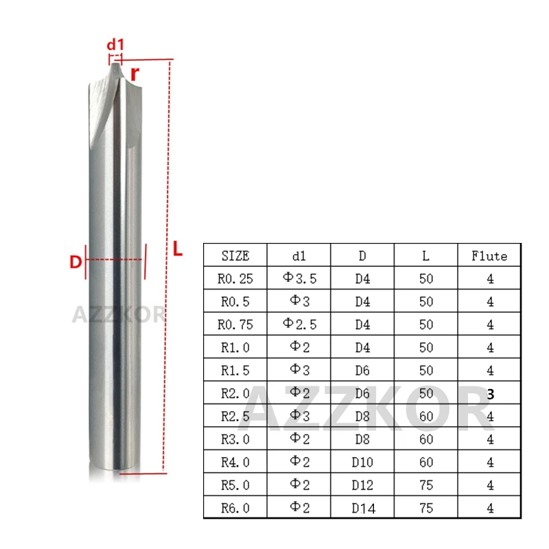 Azzkor-タングステン鋼フライス工具,アルミニウム,4ブレード,凸型合金コーティング,トップスチール,卸売り,hrc55