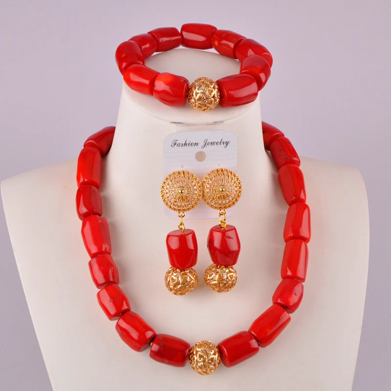 

Red natural coral bridal jewelry set Nigeria coral beads African wedding jewelry set AU-32