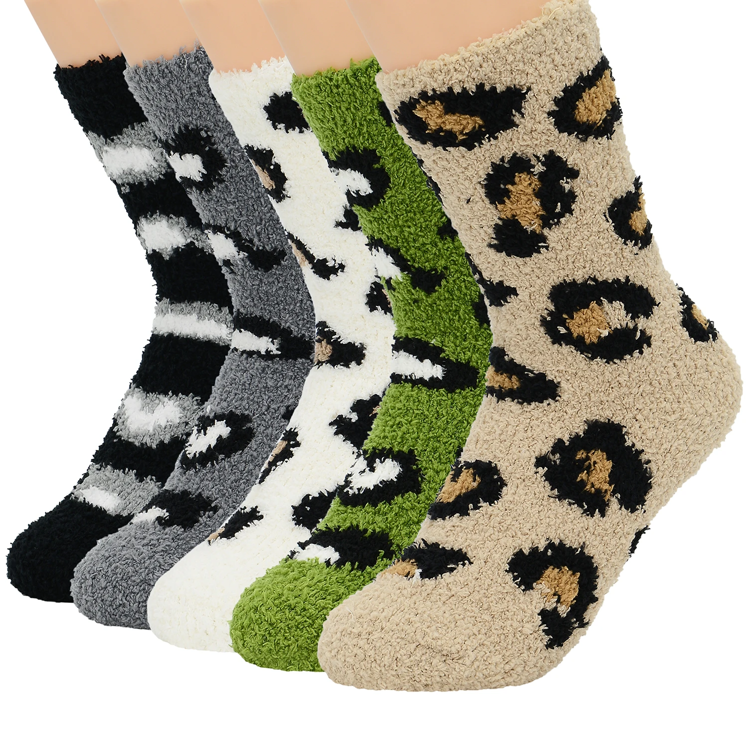 Women's Winter Socks Thick Warm Plush Leopard Spots Wool Sock High Quality Durable Stretchable Cheap Wholesale 5 Pairs 2021