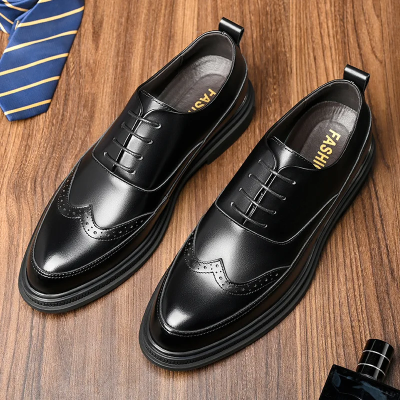 Derby Men Brogues Lift Shoes Insert Heel Men Wedding Heels Elevator Shoes Lifts  Man Heeled Rubber Shoes