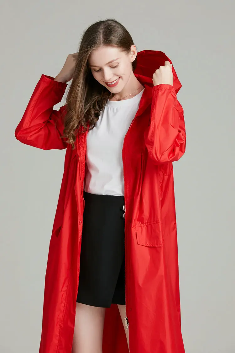 Women Lightweight Red Black Breathable Raincoat Fashion Waterproof Long Rain Coat Adults Outdoor Windproof Men Jacket Rainwear