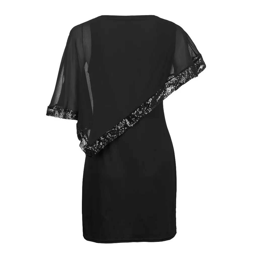 PlusSize Sexy Chiffon Sequins Dress Women\'s Solid Party Dress Asymmetric Bodycon Dress Femme Casual Sleeveless Dresses Vestidos