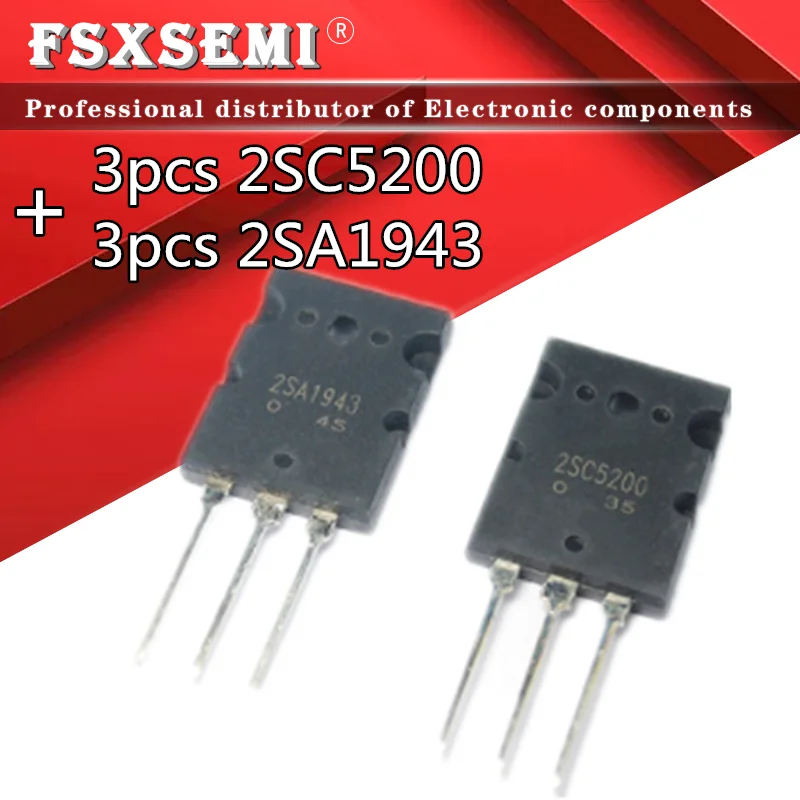 6pcs  3pcs 2SC5200 + 3pcs 2SA1943 TO-3P Audio amplifier IC C5200 A1943 TO-247 3pair