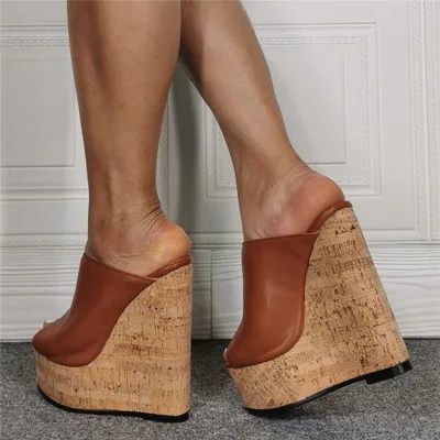 

Handmade Women Platform Wood Mules Sandals Wedges Heels Sandals Open Toe Gorgeous 7 Colors Party Shoes Women US Plus Size 5-20