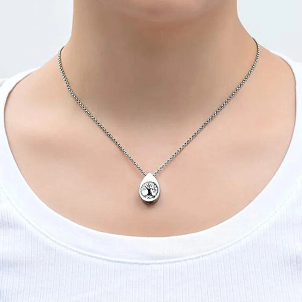 Life Of Tree Teardrop Stainless Steel Keepsake Ashes Necklace Urn Pendant  Cremation Memorial Locket Jewelry