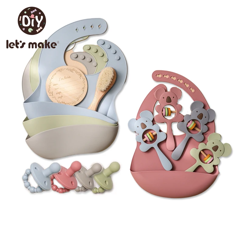 Baby Spielzeug Set Tier Koala Silikon Rasseln Baby Lätzchen Pinsel Milestone Karten Neugeborenen Baby Bett Glocke Pädagogisches Zahnen Spielzeug