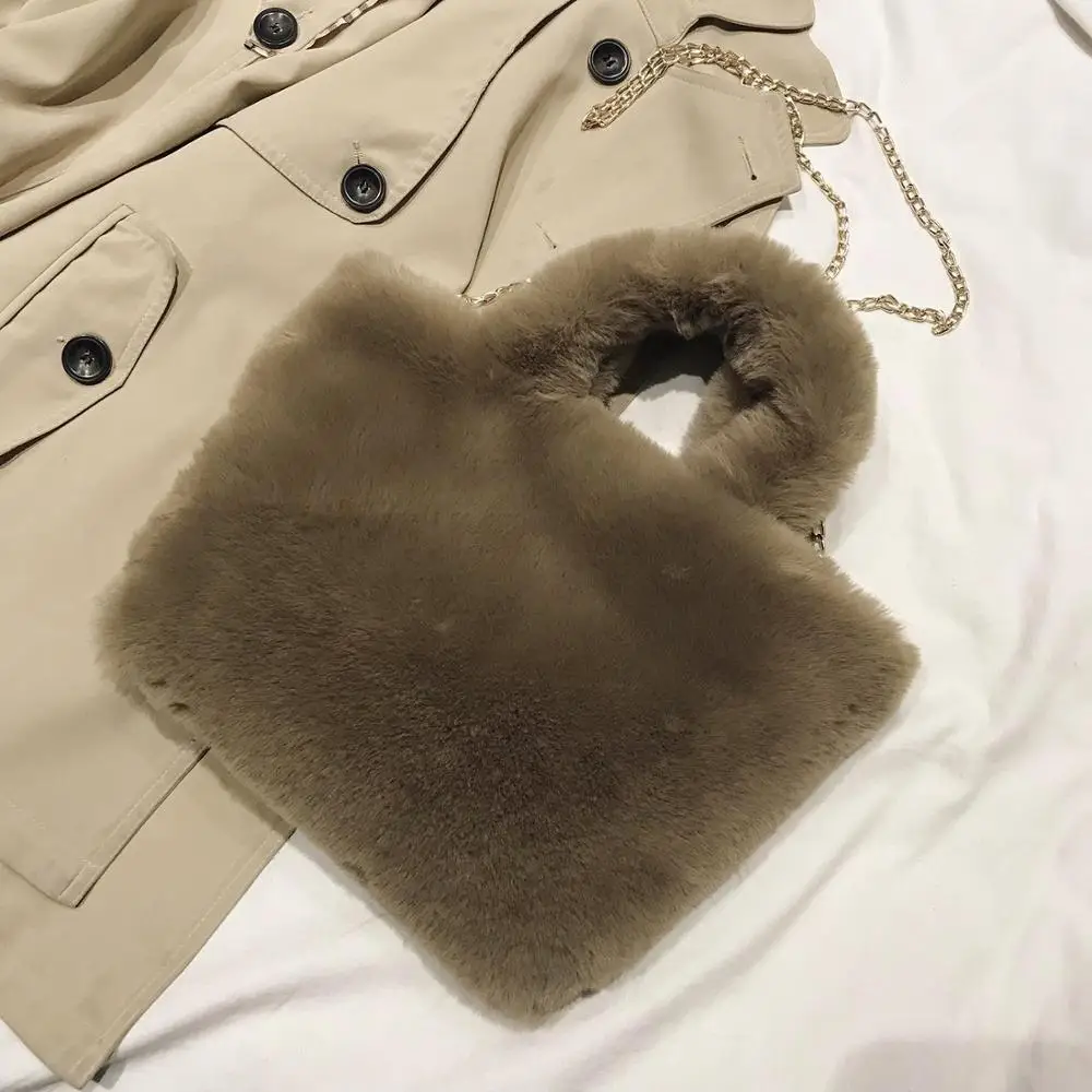 Plush Tote Bags Chain Women Bags Soft Fluffy Bags NEW Winter Bags For Women 2020 Furry Bags Luxury Handbag Fur Shoulders Bags