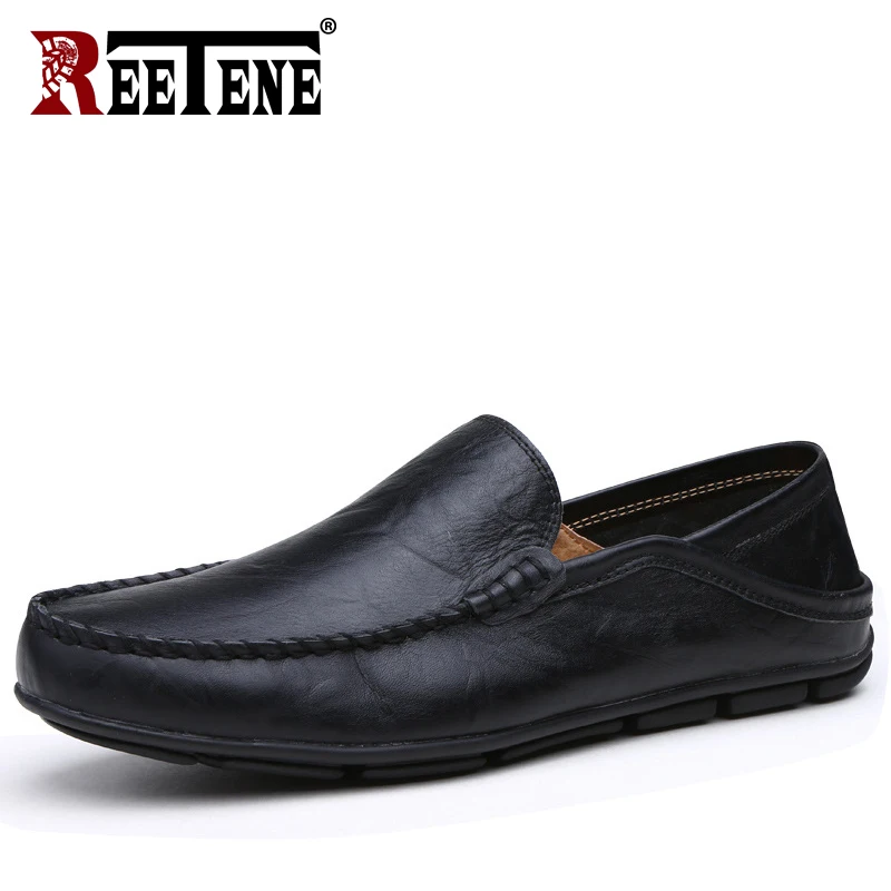 REETENE Leather Men Casual Loafers Fashion Breathable Men'S Loafers Comfortable Driving Shoes For Men Big Size 38-47 Loafers Men