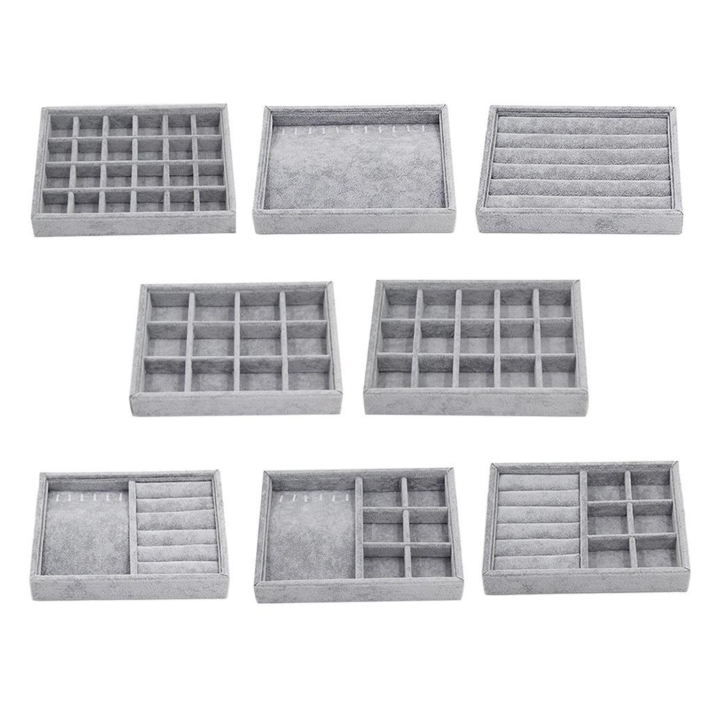 

Gray Velvet Stackable Jewelry Display Tray Case for necklace ear studs earrings rings Jewellery Portable Jewelry Organizer Box