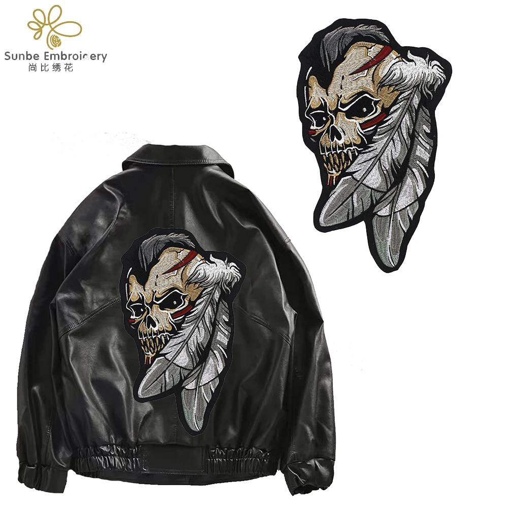 Skull Feather Rider Rock Heavy Biker Vest Costume Embroidery Iron on Patches Badge Applique