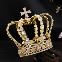 Male Cross Crown Baroque Bridal Wedding Crown Royal Queen King Tiara Birthday Party Hair Jewelry Accessories Prom Pageant Diadem