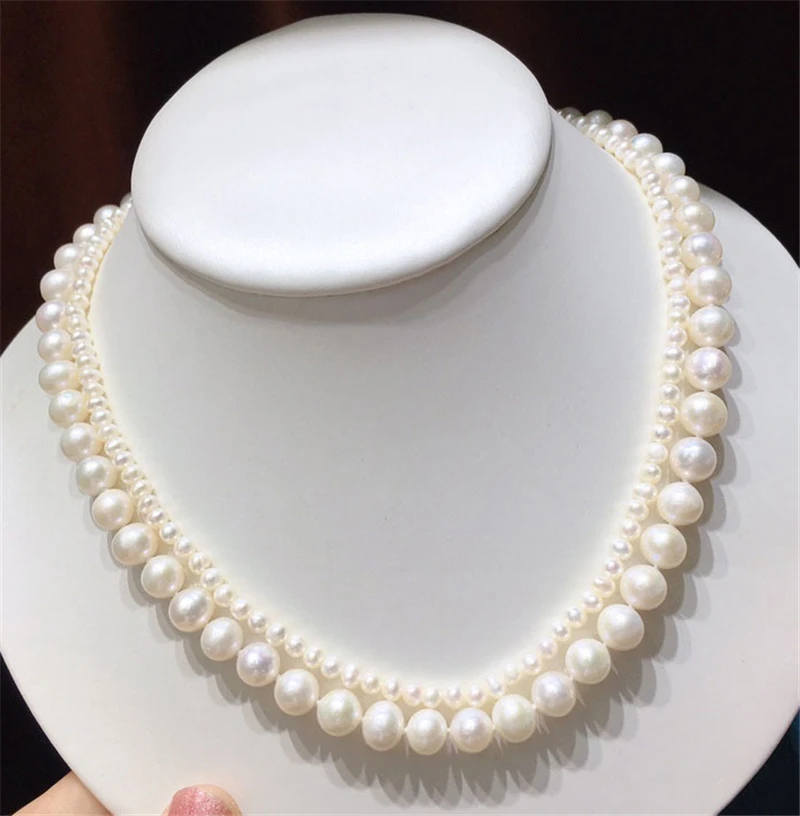 

HABITOO Classic 2 Strand Natural 4-9MM White Round Cultured Freshwater Pearl Necklace Choker for Women Fashion Jewelry Gifts