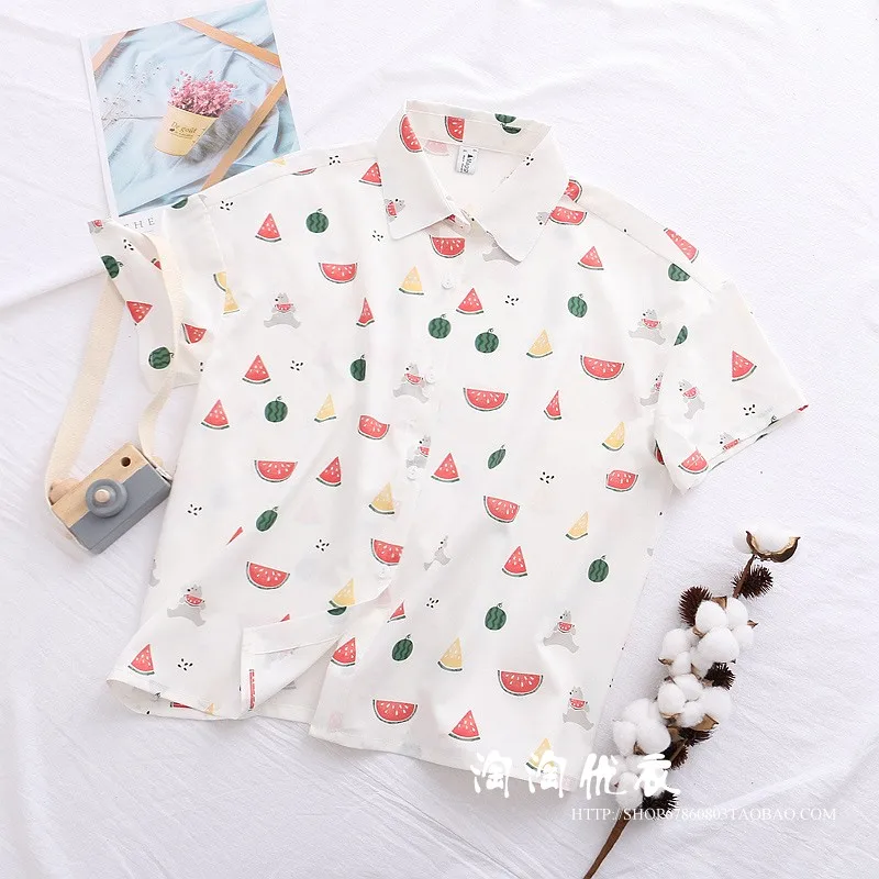 Lolita camisa de manga curta feminina, camisa princesa macia irmã doce pêssego fresca de meninas, camisa feminina de verão, camisa estudante de lolita loli