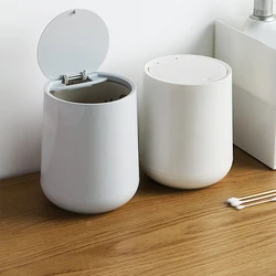 Small Round Plastic Trash Can Wastebasket Garbage Container Bin with Swing Top Lid  Garbage Bucket for Bathrooms Kitchens FU