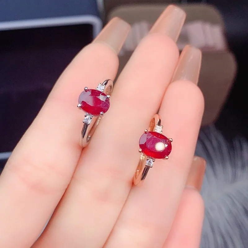 100% Natural Ruby Stone 6*8mm with925 Sterling Silver Wedding Rings for Women