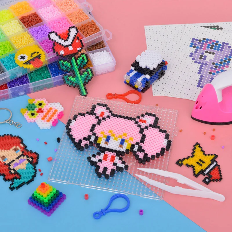 Hama beads-Cuentas de hierro para hacer manualidades, juguetes educativos de 5mm, 24/48/36 cajas de embalaje