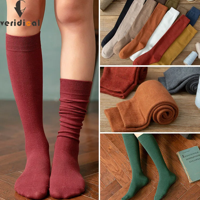 

Long Socks Women Stockings Organic Cotton Solid Warm Thigh High Ladies Girls Street Fashion Young Casual Knee Socks Harajuku