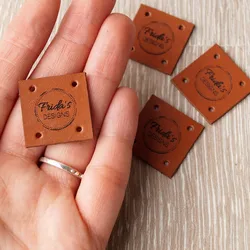30pcs Leather tags for knitting personalized logo Handmade square clothes label Sewing crochet garment labels DIY Accessories