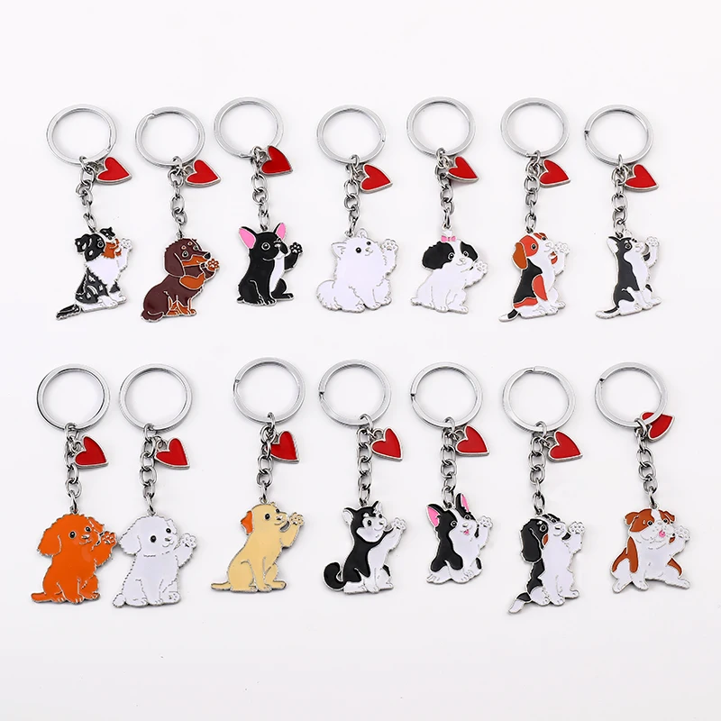 Fashion Cute Teddy French Bulldog Pet Dog Keychains For Women Bag Car Animal Pendants Accessories Jewelry Hi Beckoning dog