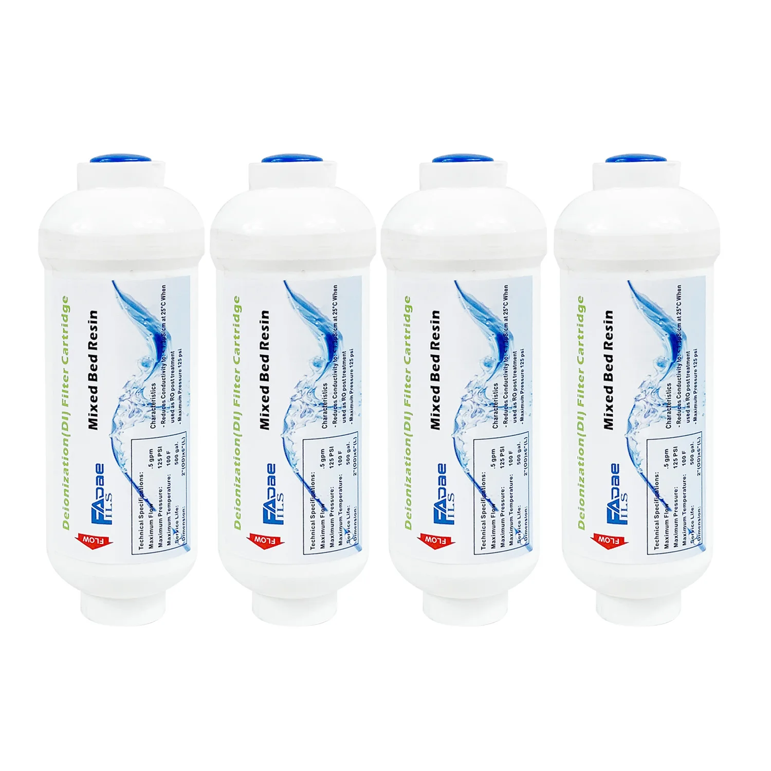 4 Pack Inline DI Mixed Bed Resin Filter Cartridge, 2 Inch OD x 6 Inch Long, for Lasers, Aquariums, Medical, Laboratory, RO etc.