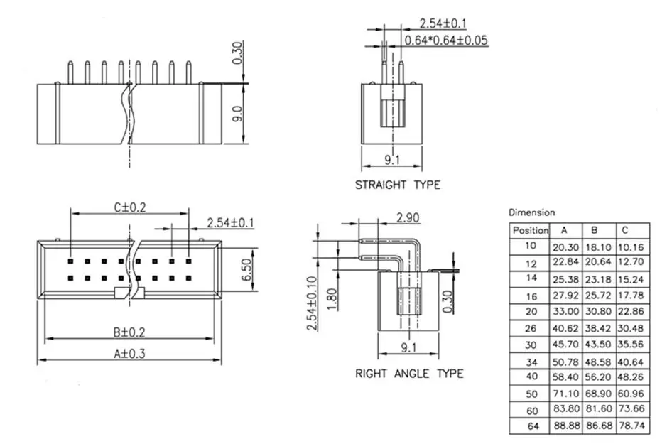 10PCS DC3 6P 8P 10P 14P 16P 20P 26P 30P 34P 40P 50P 2.54mm Socket Header Connector ISP Male Double-spaced Straight IDC JTAG