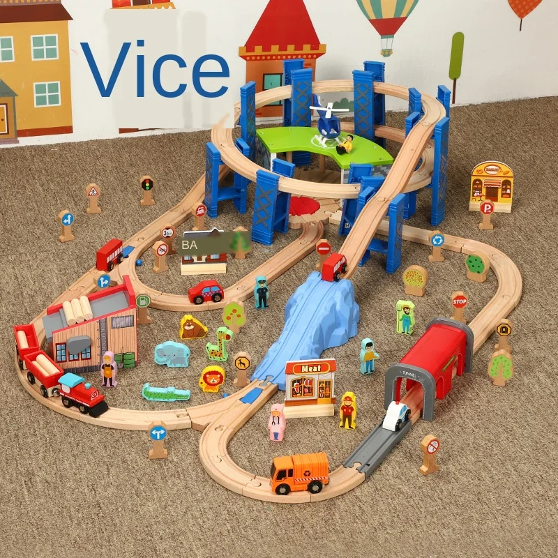 Circular Bridge Green Garage Track Train Set Compatible With Wooden Train Tracks And Electric Cars Children Puzzle Rail Toy Pd15