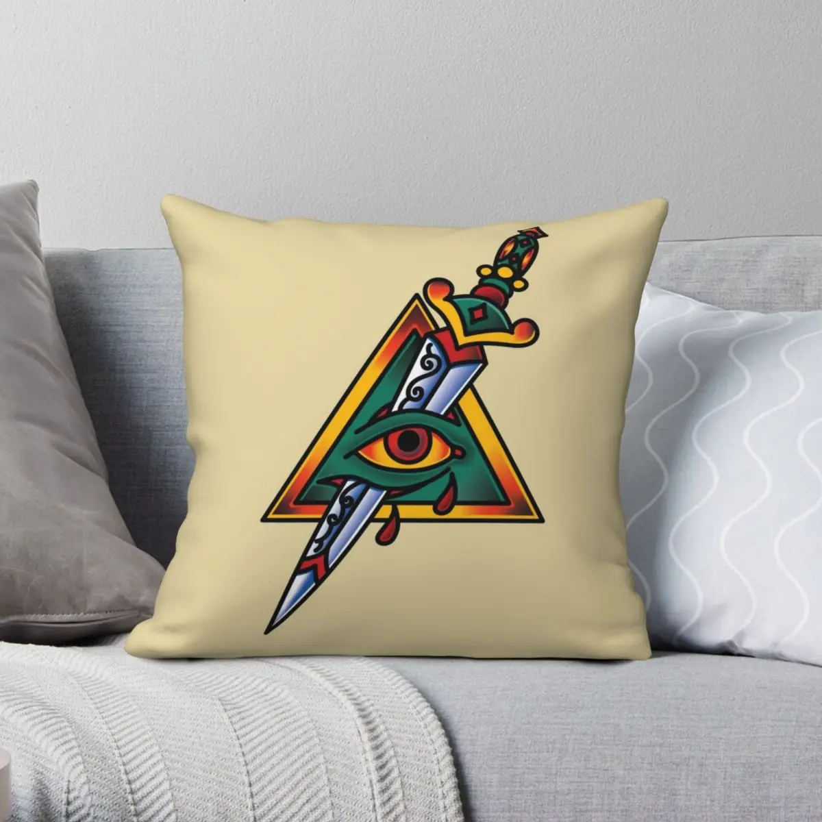 Dagger Eye of Providence Square Pillowcase Polyester Linen Velvet Creative Zip Decor Sofa Cushion Cover Wholesale