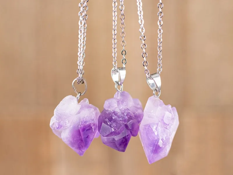 Pedra natural roxo pingente colar ametistas cristal brasil druzy forma irregular lavanda chakra jóias colar