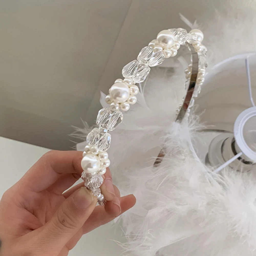 Fashion Pearl Crystal Flowers Head Wear Headband for Women Rhinestone Non-slip Border Girl Hairpin Fancy Hair Accessories Gift