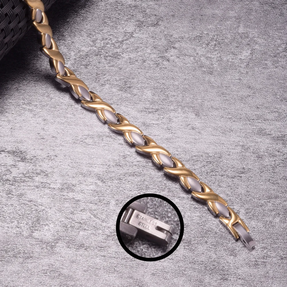 Cross Long Necklace Chain Matte 50cm Stainless Steel Chain Gold-color Mens Necklace Health Energy Magnetic Necklace for Women