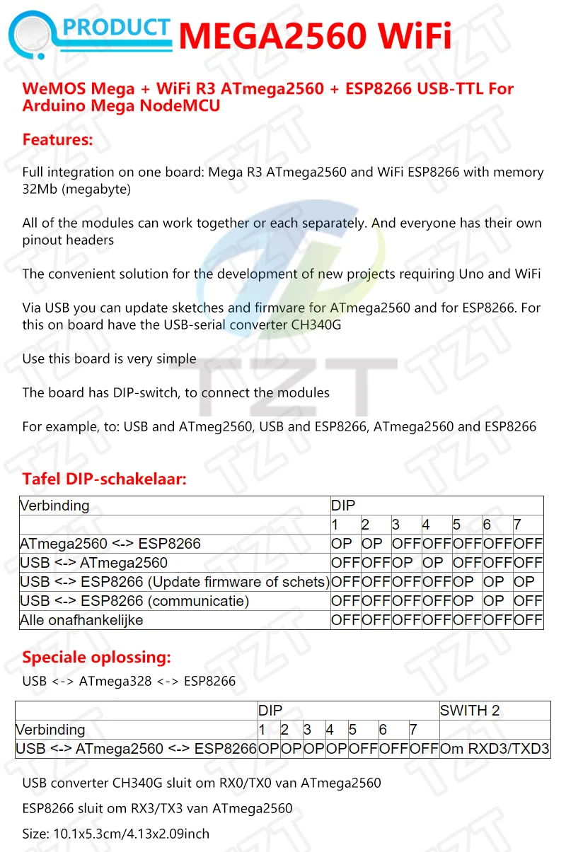 TZT MEGA2560 MEGA 2560 R3 (ATmega2560-16AU CH340G) AVR USB-Board Entwicklungsboard MEGA2560 für Arduino – Detail 6