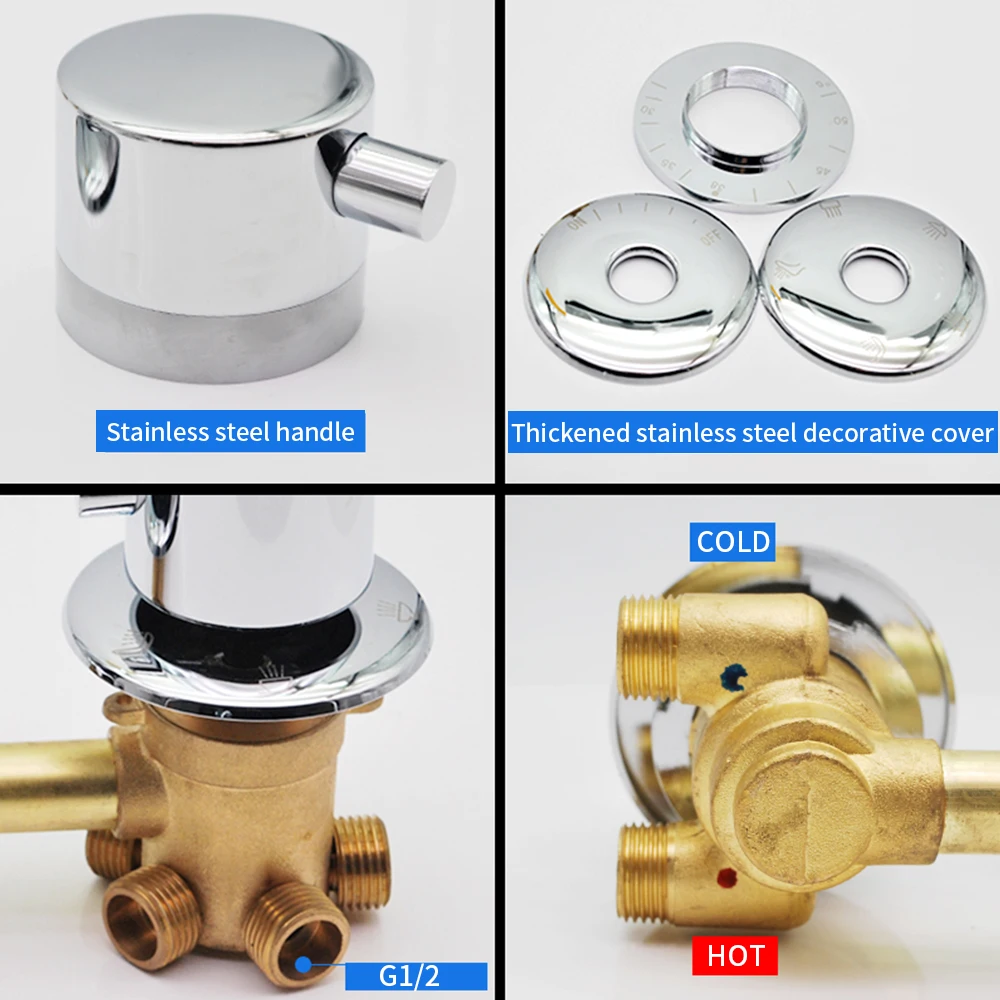 Imagem -05 - Latão Válvula Termostática do Chuveiro Válvula Desviadora Coluna do Chuveiro Misturador Banho de Banho Saída Botões Integral