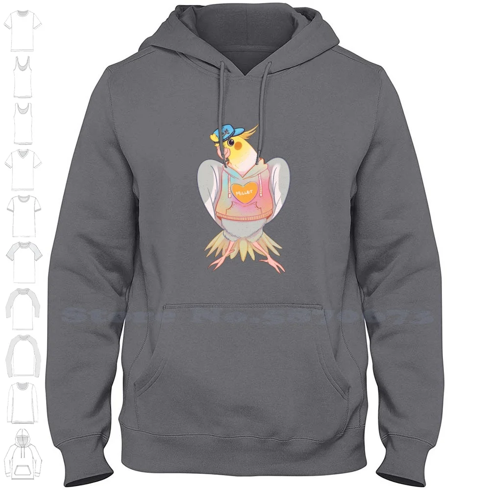 Homie Cockatiel 100% Cotton Hoodie T-Shirt Cockatiel Parrot Bird Pet Heart Wings Feathers Love Cute Kawaii Yellow