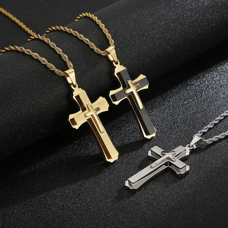 European and American Christianity Classic Creative Cross Pendant 316L Stainless Steel Men\'s Fashion Necklace